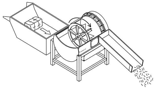 Industrial grain processing machine white background.