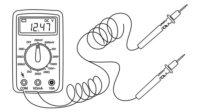 Digital multimeter and probes on white background.