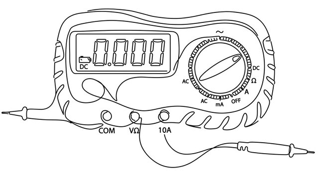 Digital multimeter device illustration white background.