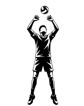 Black volleyball player setting silhouette on transparent background
