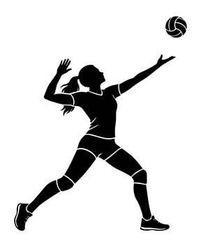 Black volleyball player serving silhouette on transparent background

