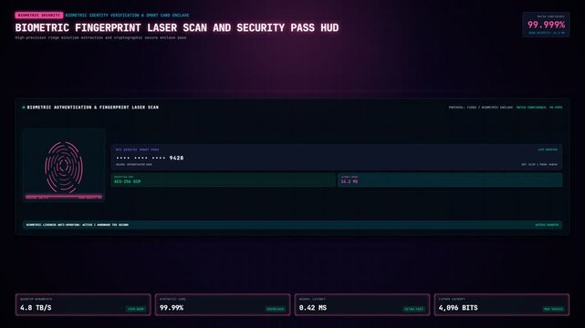 Biometric Fingerprint Laser Scan and Security Pass HUD Animation