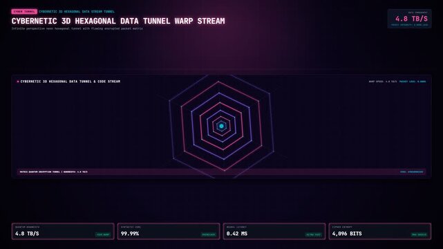 Cybernetic 3D Hexagonal Data Tunnel Warp Stream Animation