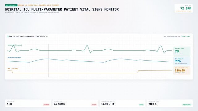 Hospital ICU Multi Parameter Patient Vital Signs Monitor Animation