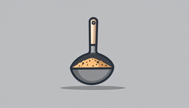 Flat design illustration of a frying pan with food.
