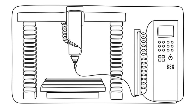 Industrial CNC milling machine white background.