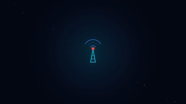 5G Wireless Network Transmission and Cellular Tower Signal Animation