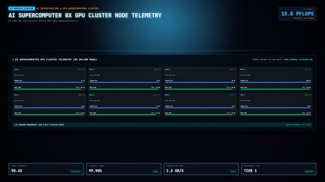 AI Supercomputer 8x GPU Cluster Node Telemetry Animation
