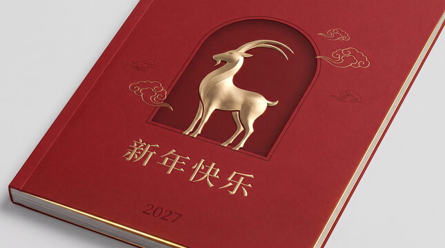 Year of the goat 2027 red notebook with gold lunar design