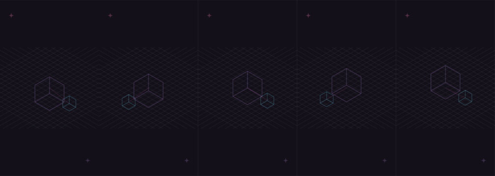 Abstract geometric pattern featuring minimalist neon wireframe cube motifs