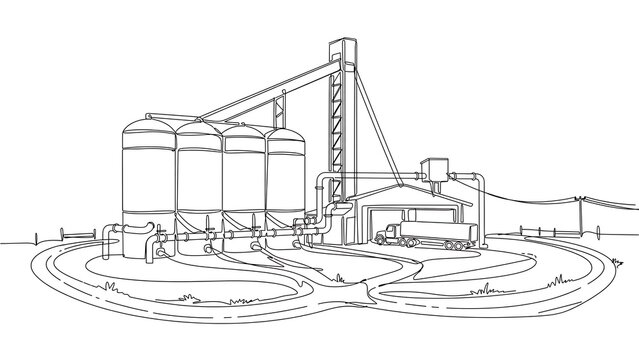 Industrial grain silos sketch white background.