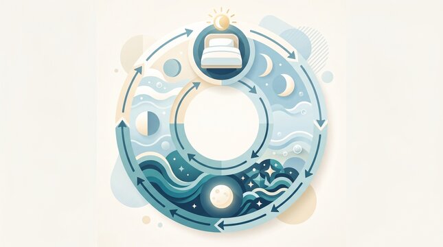Healthy sleep cycle illustration representing regular rest stages, nighttime recovery and balanced sleeping patterns through a clean modern vector concept.
