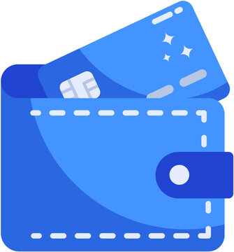 Blue wallet icon with credit card illustration for online payment banking and digital finance management