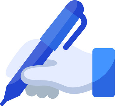 Blue Vector Illustration of a Hand Holding a Pen for Professional Writing and Creative Note Taking Tasks