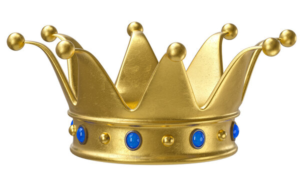 Golden crown with blue jewels 3d isolated