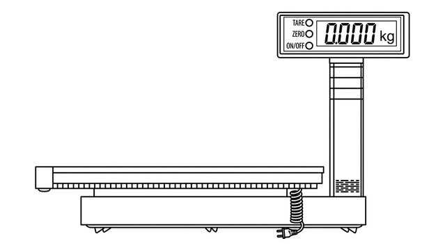 Digital weighing scale on white background.