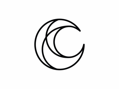 Crescent moon line art logo icon