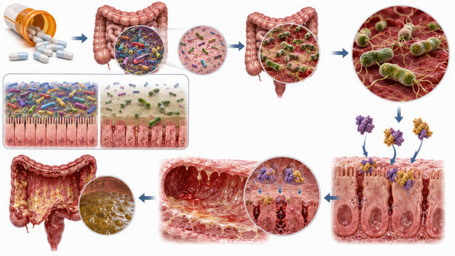 Clostridioides Difficile Infection After Antibiotics and Gut Microbiome Disruption Medical Infographic