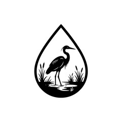 Obraz premium Black and White Heron Bird in Water Drop Silhouette