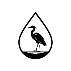 Obraz premium Heron silhouette inside water drop icon