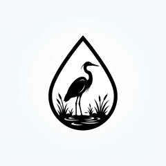 Obraz premium Heron silhouette inside water drop icon