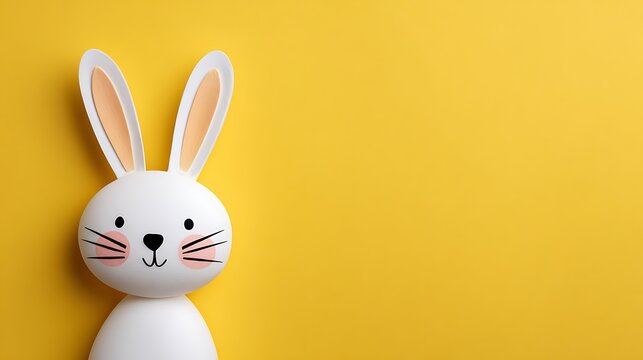 Minimalist white Easter rabbit craft on bright solid yellow canvas.