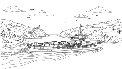 Fototapeta premium Detailed battleship sketch on white background.