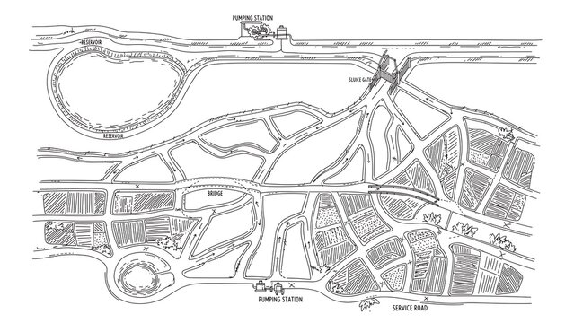 Historical city map illustration on white background.
