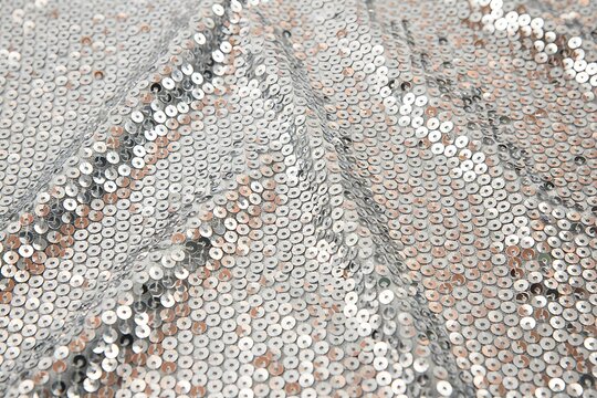 Sparkling Silver Sequin Fabric Waves