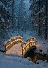 Naklejka premium Enchanting snowy bridge pathway