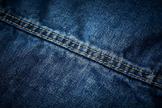 Diagonal Seam on Blue Denim Fabric Close Up Texture Background
