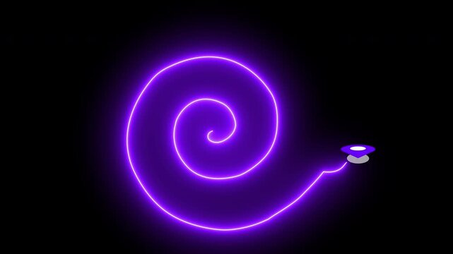 4K Neon Spiral Route with Map Pin on a black background. Glowing Neon Spiral GPS navigation route for delivery services, Online shops, UI, Buying process, and Business Marketing.
