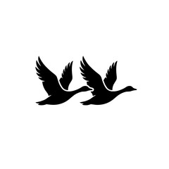 Naklejka premium Black silhouette of two flying ducks vector illustration
