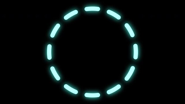 Dashed blue glowing spinning circle perfect loop for use with logos, etc. with black background