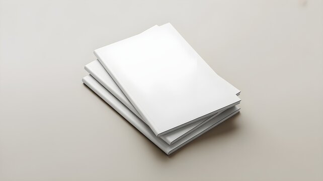 Stack of blank softcover books or brochures on a neutral background, professional mockup for magazine or catalog cover design presentation