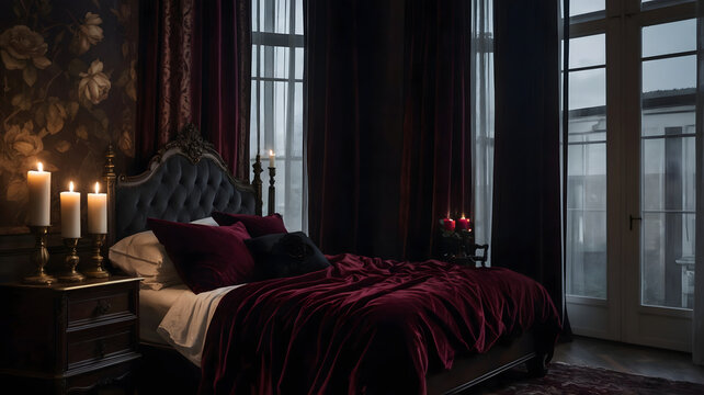 Luxury dark gothic bedroom interior design layout