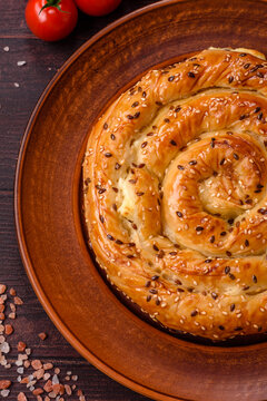 Greek cheese and sesame pie, a traditional Balkan dish. Balkan pie