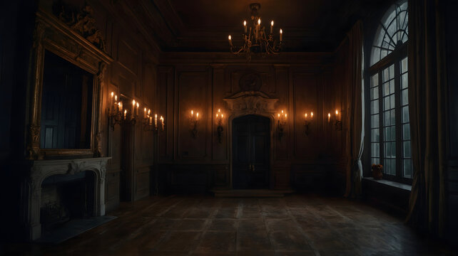 Antique gothic castle throne room interior background
