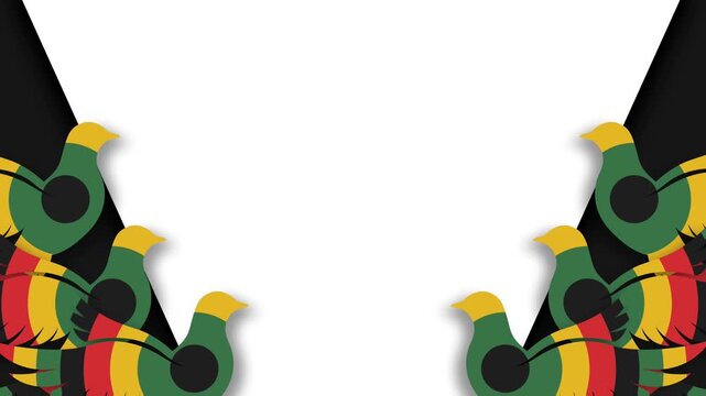 Pan African Emancipation Day Background Frame with Colorful Bird Illustrations and Copy Space.