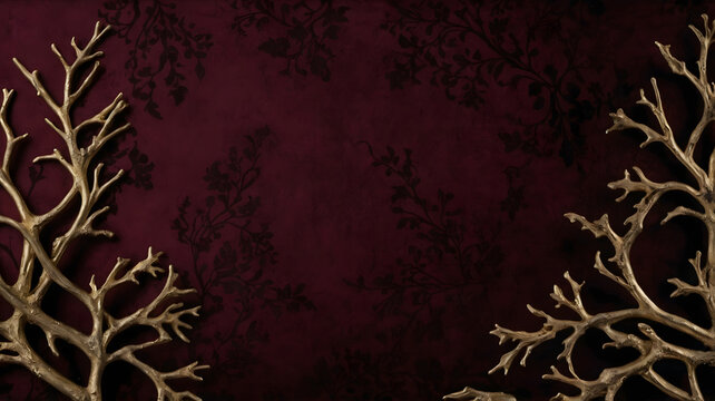 Gothic abstract dark burgundy background with branches