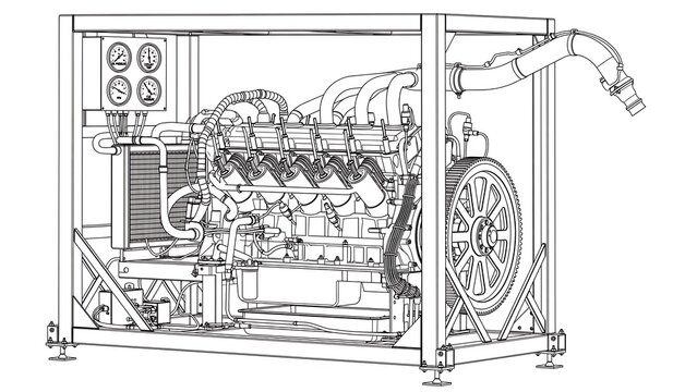Detailed engine diagram on white background.