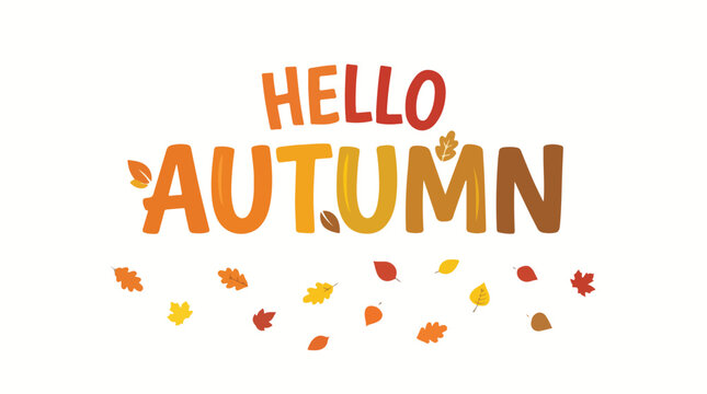Flat vector typography "Hello Autumn" with simple orange-colored decoration.006