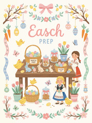 Fototapeta premium Joyful Children Celebrating Spring Holiday Traditions with Festive Easter Decorations