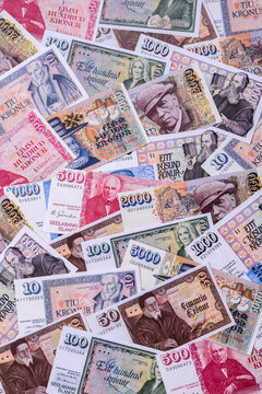 Iceland, Icelandic paper banknotes krona for settlements and financial transactions. Icelandic krona