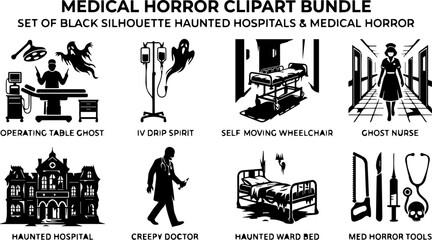 Fototapeta premium Medical Horror Clipart Bundle with Haunted Hospital and Creepy Doctor