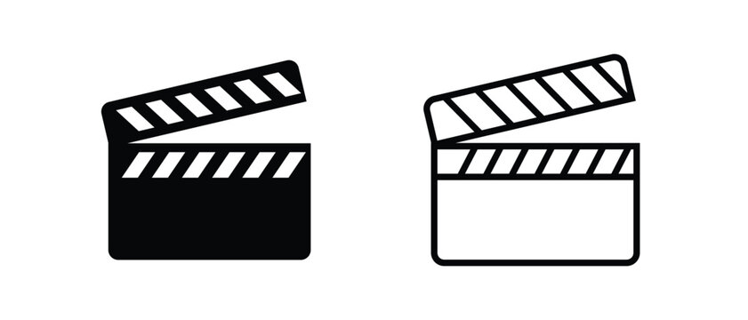 Movie clapperboard icons for cinema film production multimedia user interface graphic vector design.