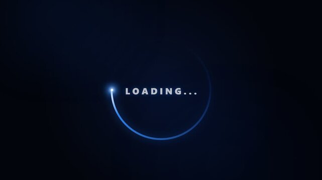A circular loading animation glows with a soft blue light in the center of a dark interface, symbolizing digital processing and waiting periods in a sleek, futuristic design environment