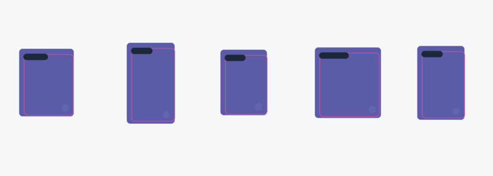 A set of five flat purple rectangular ui components with dark header bars