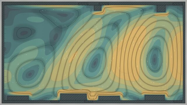 Indoor Airflow Ventilation CFD Section With Streamlines And Velocity Contours Seamless Loop in subtle slate tones