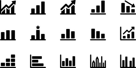 Obraz premium Set of black and white business bar chart icons for financial data and analytical reports